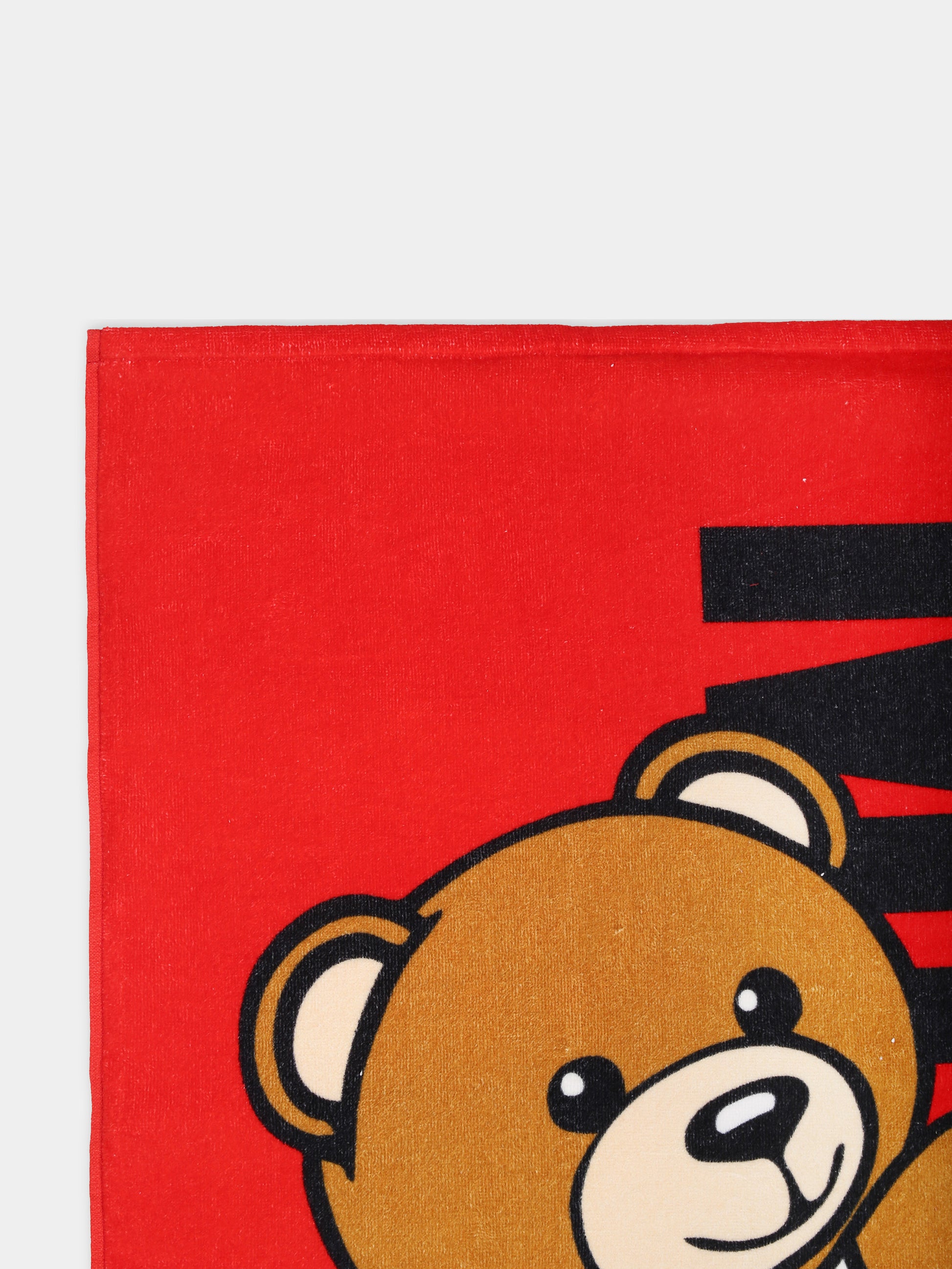 Telo mare rosso per bambini con Teddy Bear e logo,Moschino Kids,HPX01B LGA15 50109