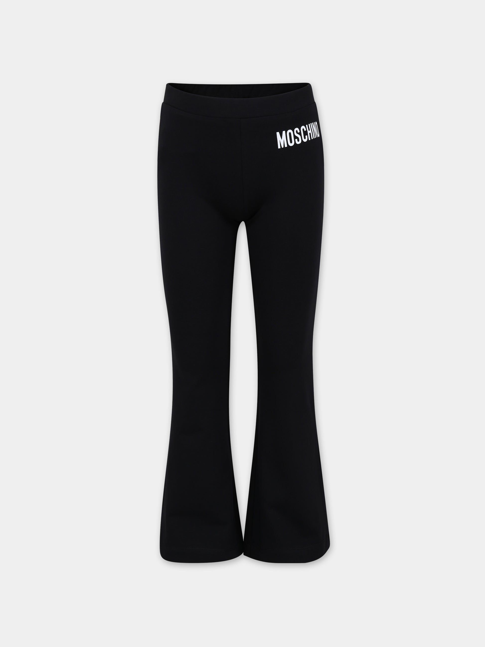 Leggings nero per bambina con logo,Moschino Kids,HDP05Q LBA00 60100