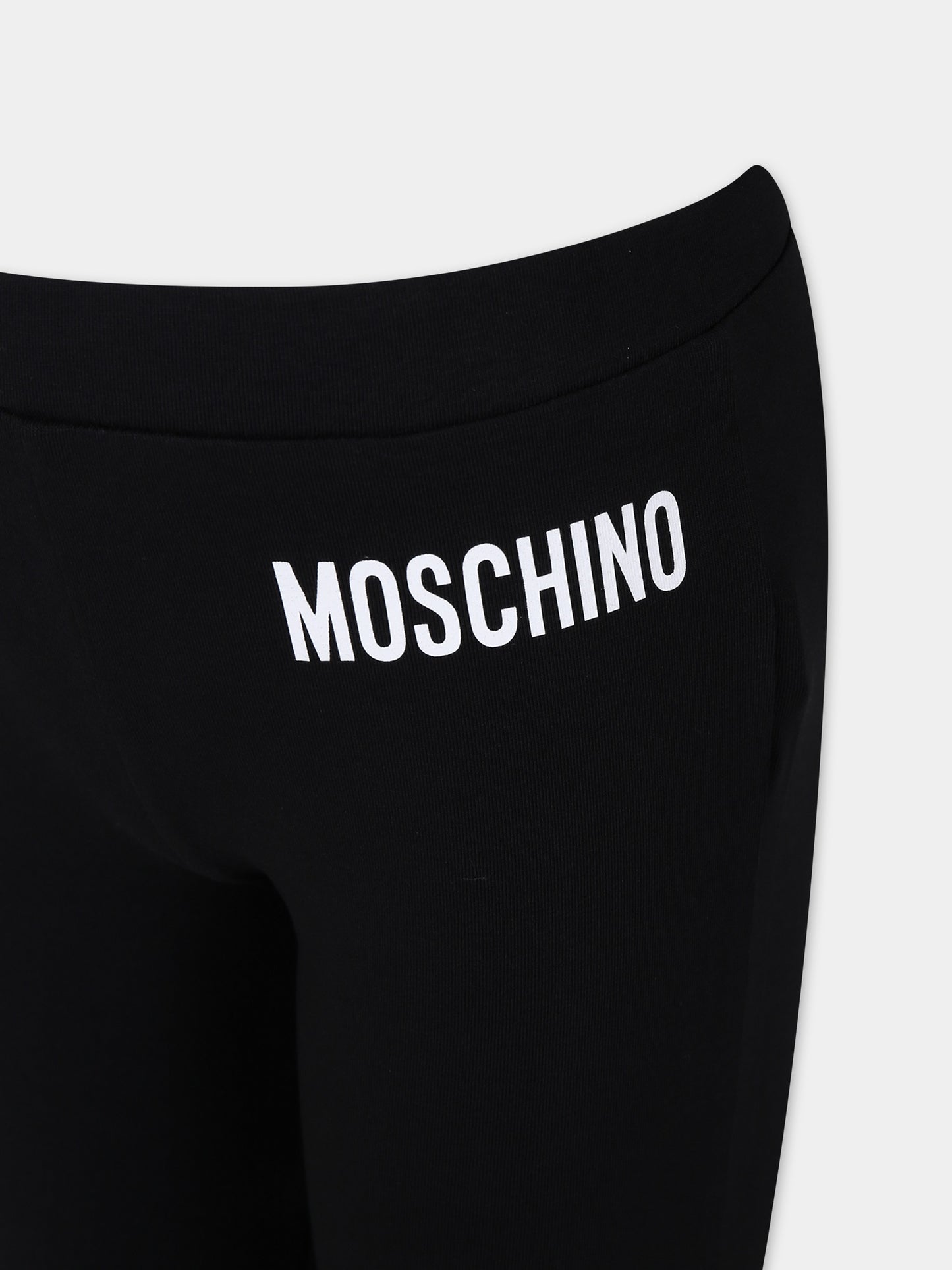 Leggings nero per bambina con logo,Moschino Kids,HDP05Q LBA00 60100