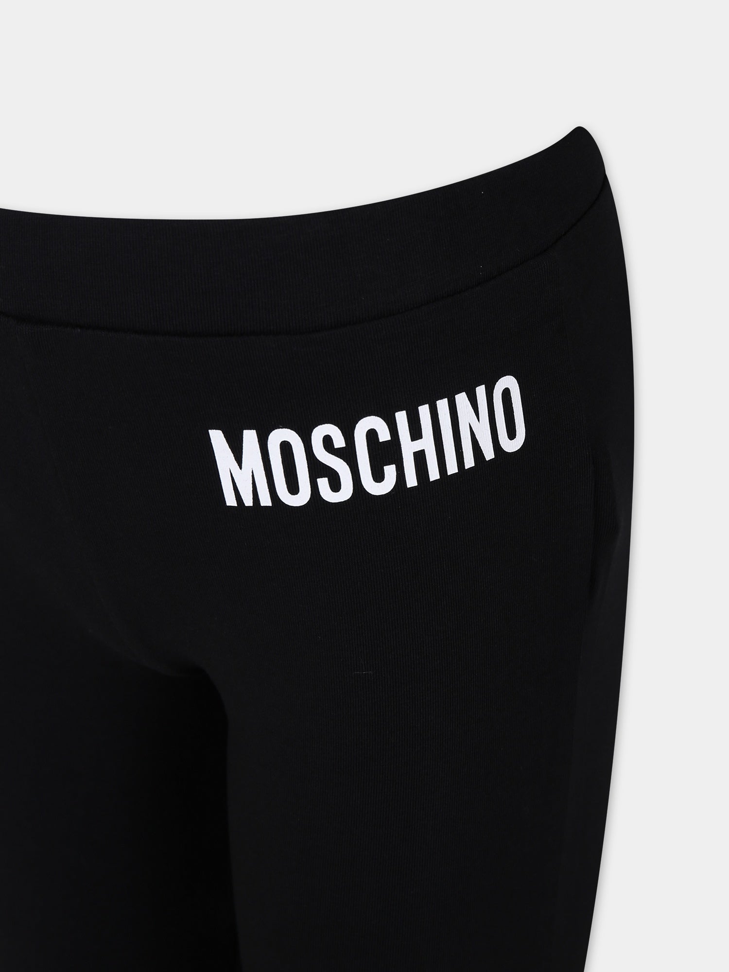 Leggings nero per bambina con logo,Moschino Kids,HDP05Q LBA00 60100