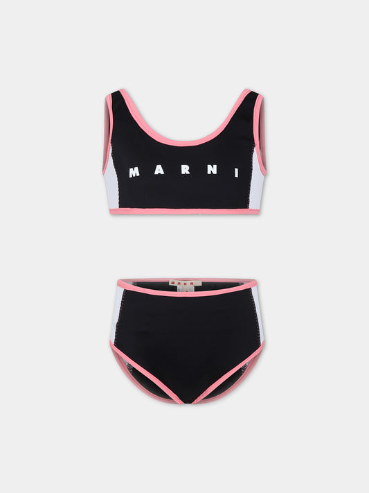 Bikini nero per bambina con logo,Marni Kids,M01050 M00M2 MM11F 0M900