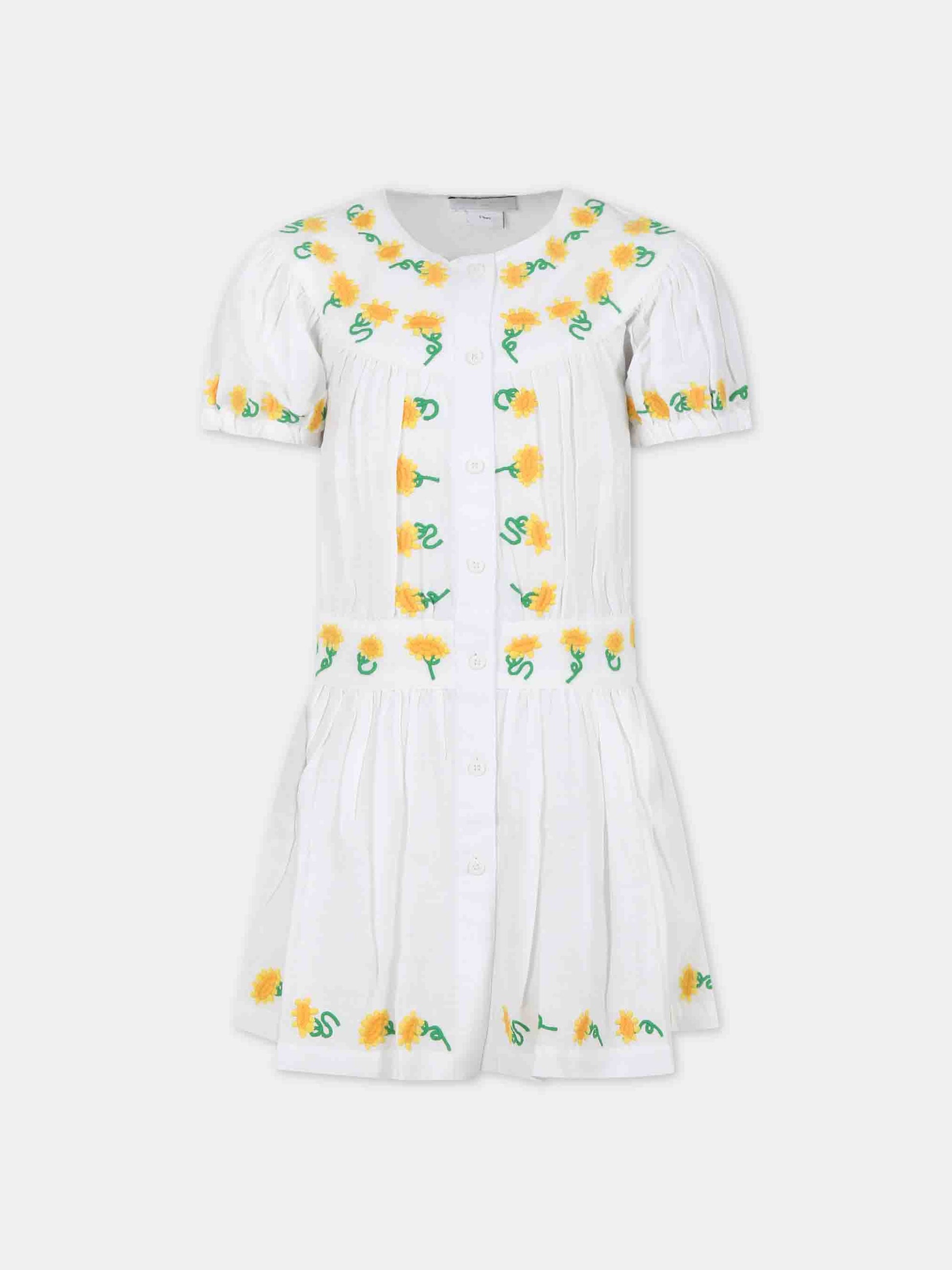 Vestito bianco per bambina con girasoli ricamati,Stella Mccartney Kids,TU1B81 Z0138 100