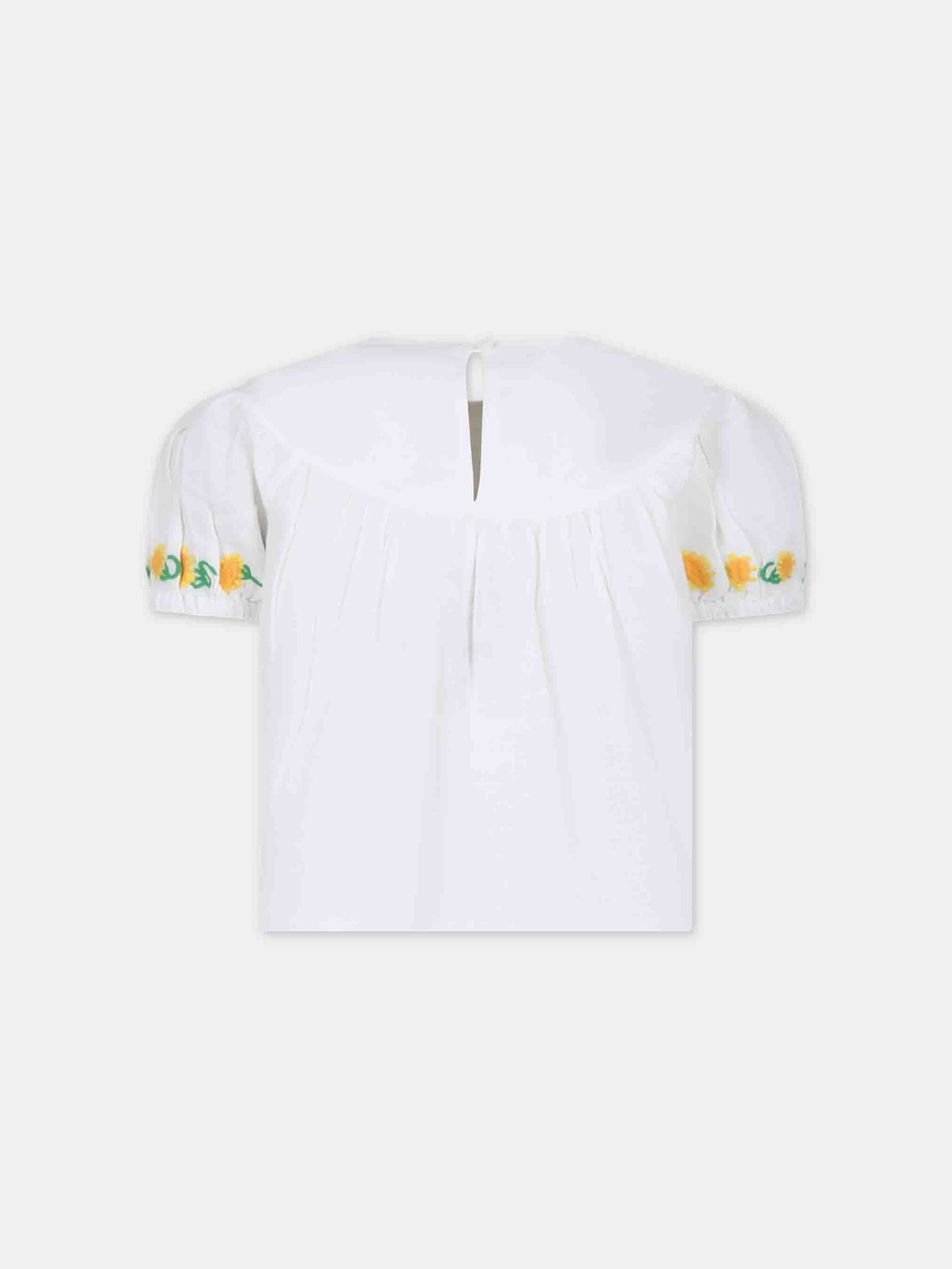 Top bianco per bambina con girasoli ricamati,Stella Mccartney Kids,TU5A31 Z0138 100