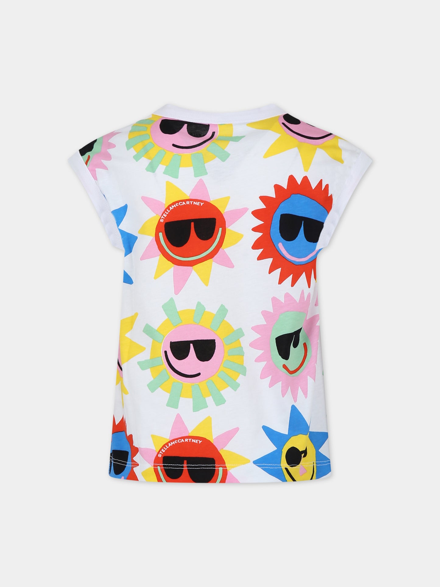 Canotta bianca per bambina con fantasia multicolor all-over,Stella Mccartney Kids,TU8B42 Z1581 100MC
