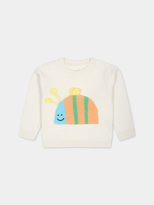 Maglione avorio per neonati con coccinella,Stella Mccartney Kids,TU9550 Z1877 101