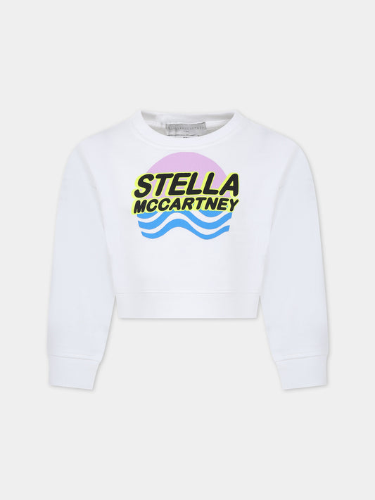 Felpa bianca per bambina con logo multicolor,Stella Mccartney Kids,TU4C90 Z0499 100