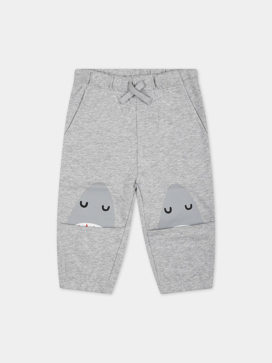 Pantaloni grigi per neonato con stampa pinne di squalo,Stella Mccartney Kids,TU6580 Z0499 807