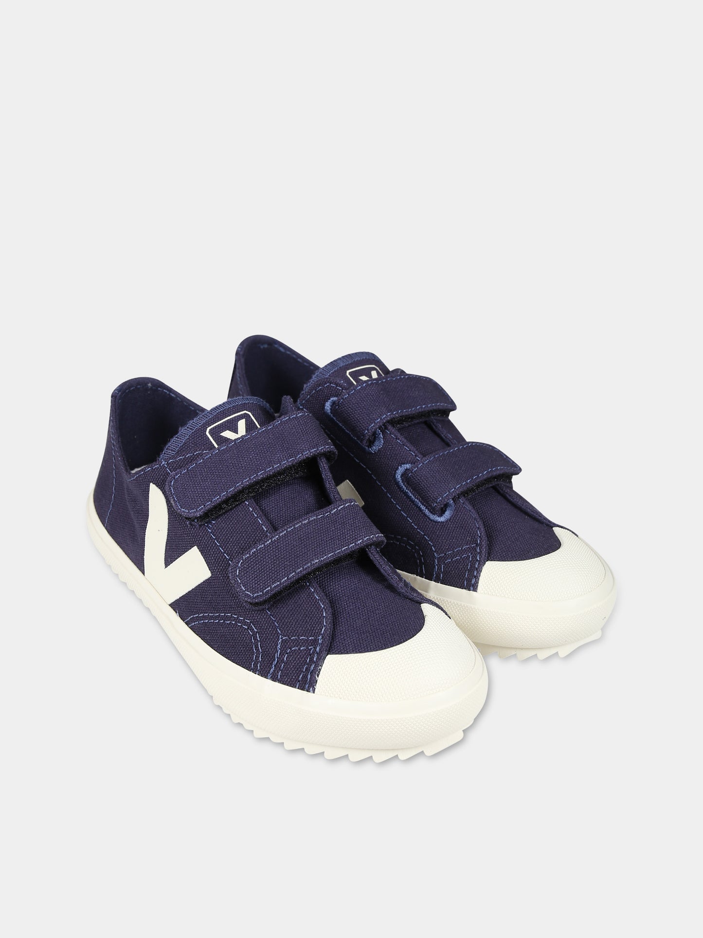 Sneakers blu per bambini con logo avorio,Veja,OV0103071C