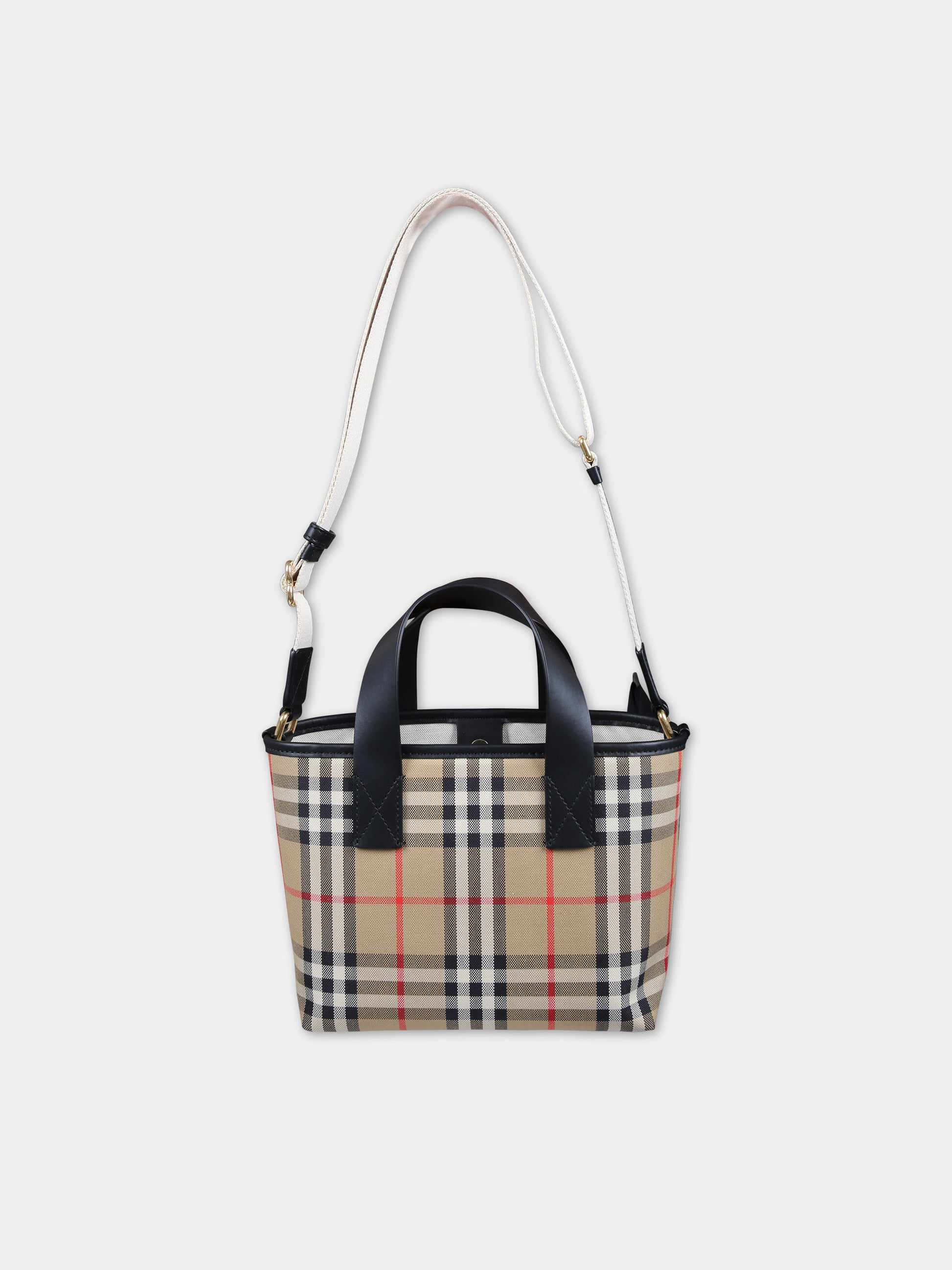 Borsa beige per bambina con check vintage,Burberry Kids,8078246 A7028
