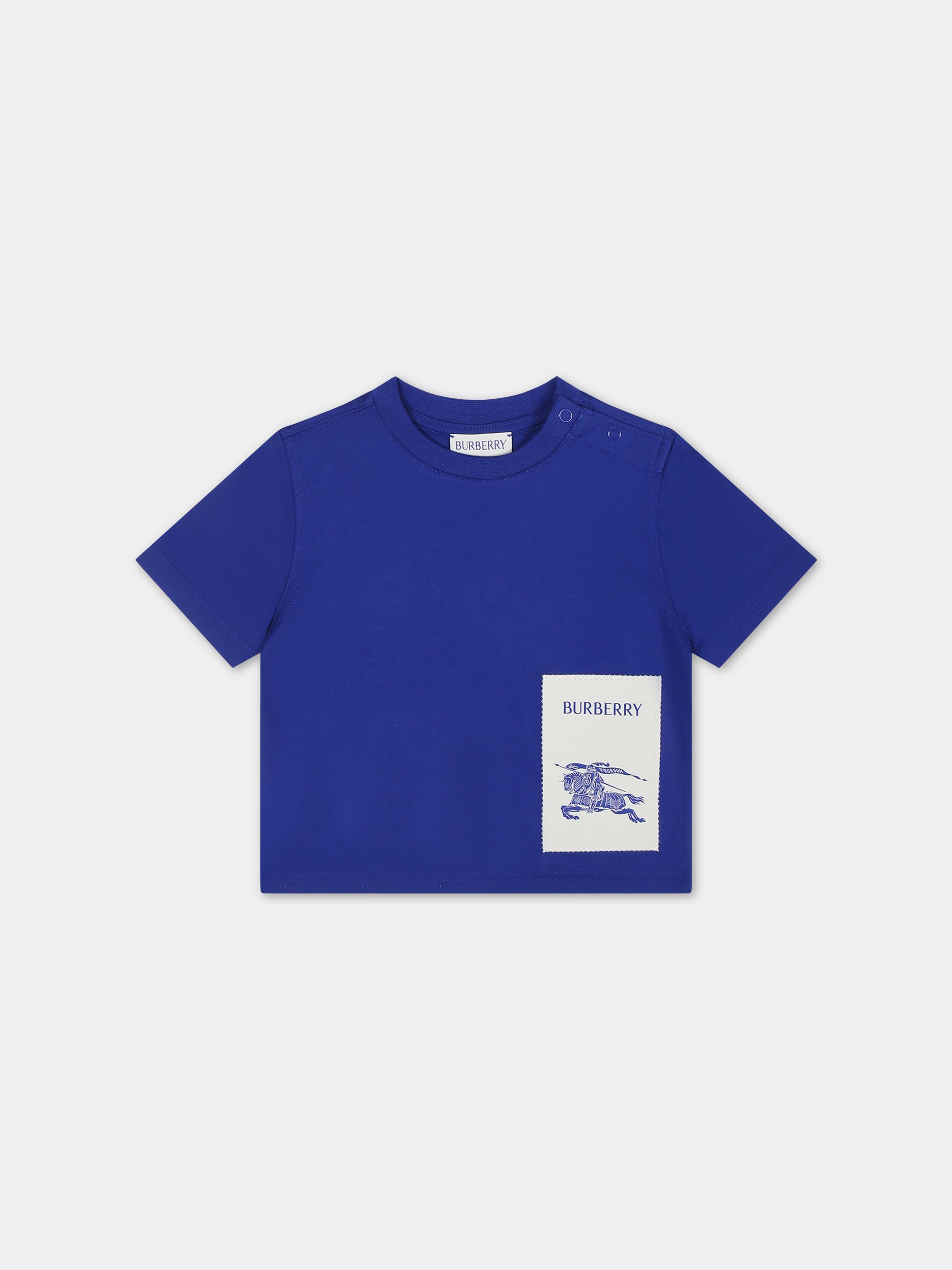 T-shirt blu per neonato con logo e cavaliere equestre,Burberry Kids,8078581 B7323