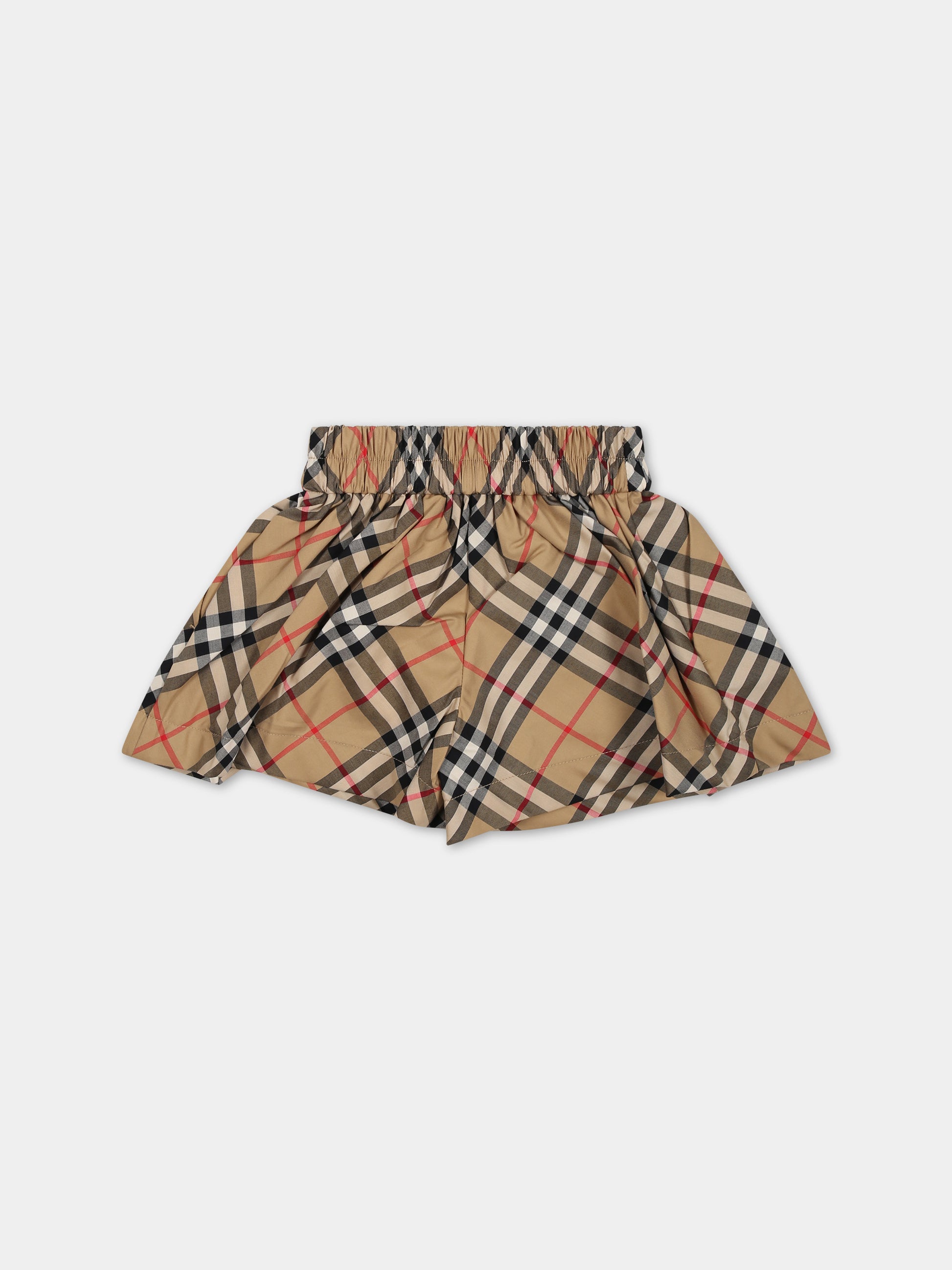 Shorts beige per neonata con iconico check vintage all-over,Burberry Kids,8078412 A7028