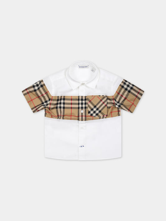 Camicia bianca per neonato con iconico check vintage,Burberry Kids,8078737 A1464