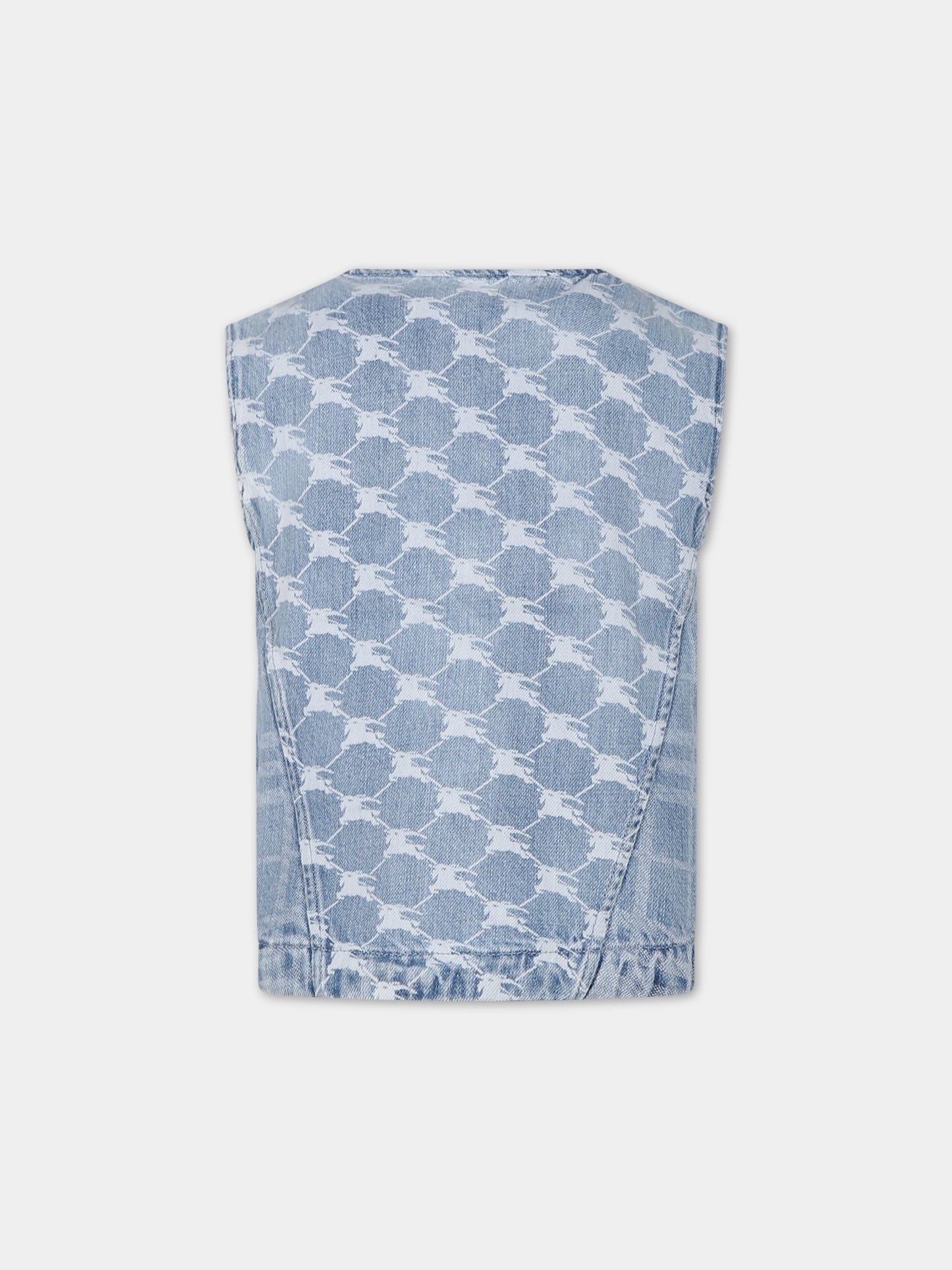 Gilet in denim per bambina con iconico check e logo all-over,Burberry Kids,8072988 A1141