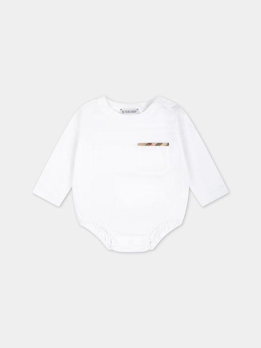 Body bianco per neonati con dettaglio check vintage sulla tasca,Burberry Kids,8078058 A1464