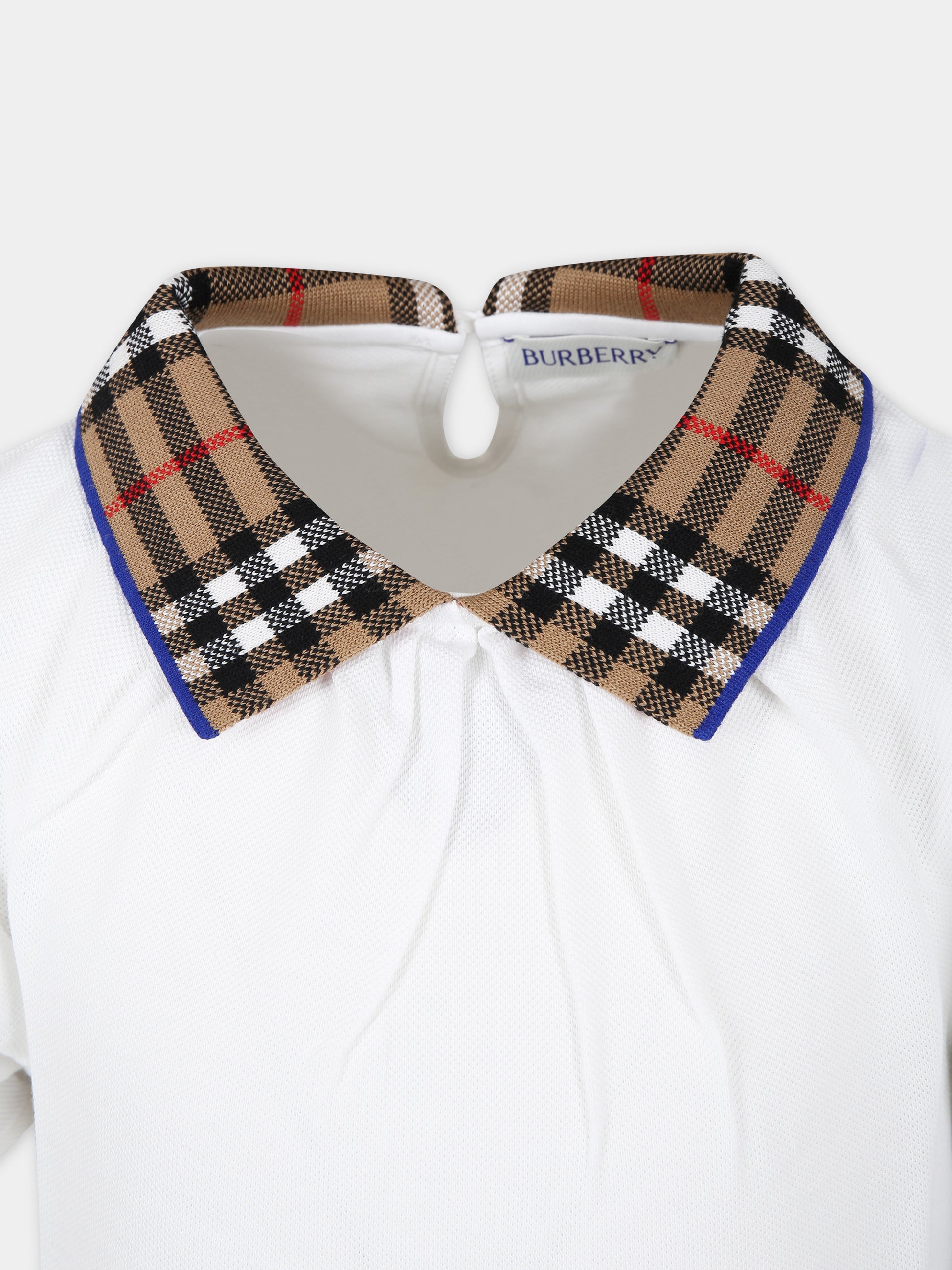 T-shirt bianca per bambina con check vintage sul colletto,Burberry Kids,8073164 A1464