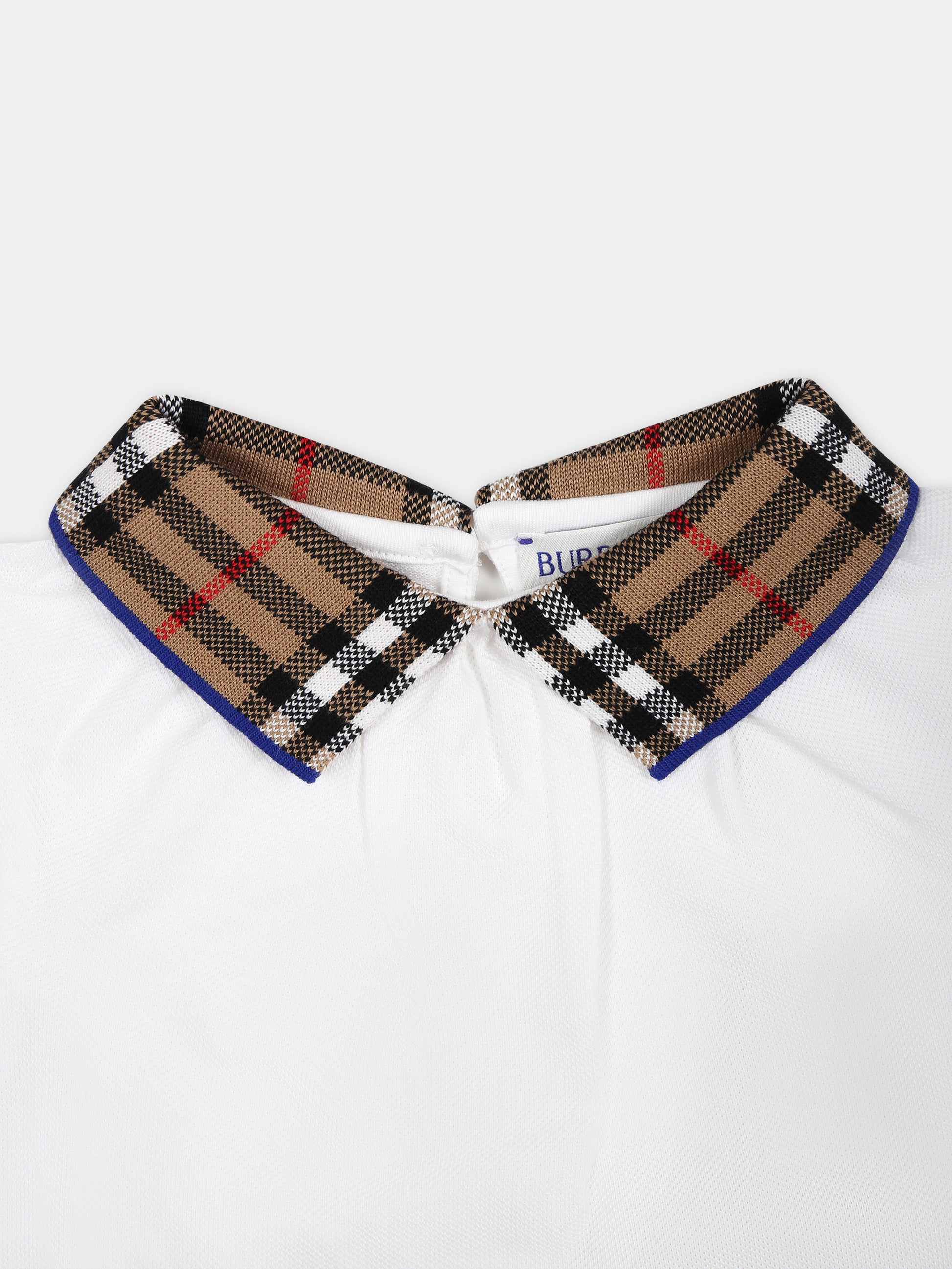 T-shirt bianca per neonata con check vintage sul colletto,Burberry Kids,8078460 A1464