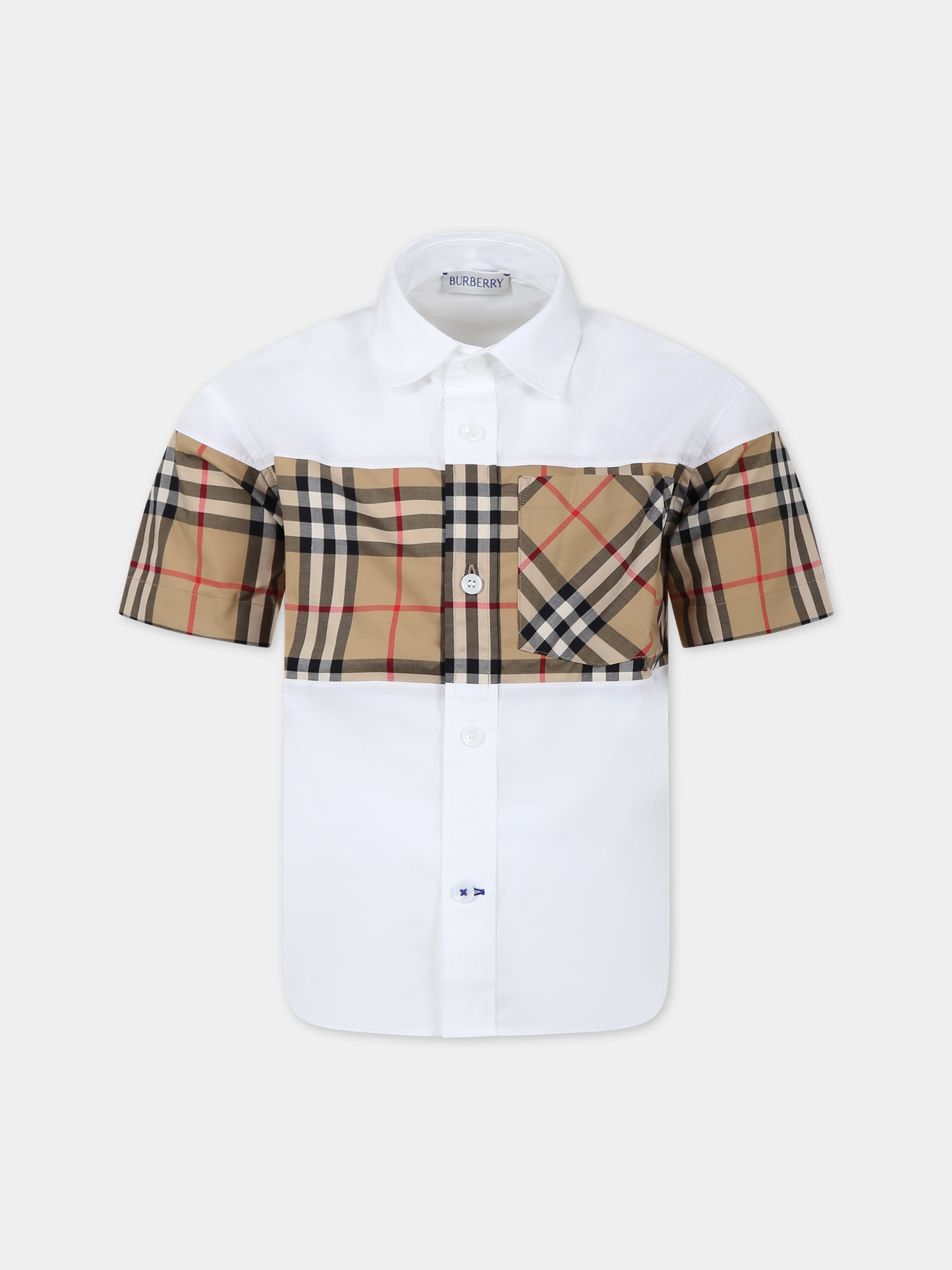 Camicia bianca per bambino con iconico check vintage,Burberry Kids,8073366 A1464