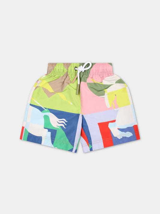 Shorts sportivo multicolor per neonato con cavaliere equestre,Burberry Kids,8081981 A5127