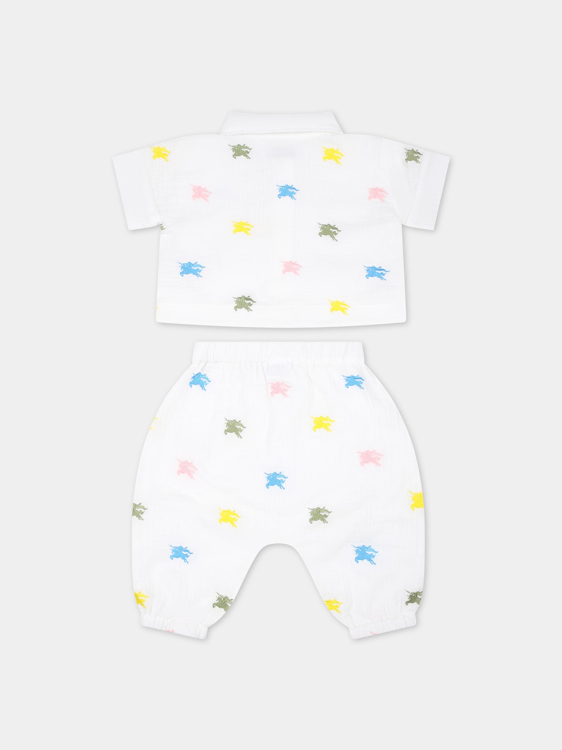Completo bianco per neonati con cavaliere equestre,Burberry Kids,8078889 A5127
