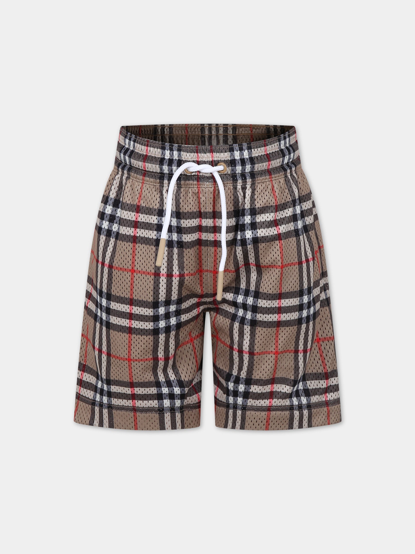 Shorts sportivo beige per bambino con iconico check vintage,Burberry Kids,8078638 A7028