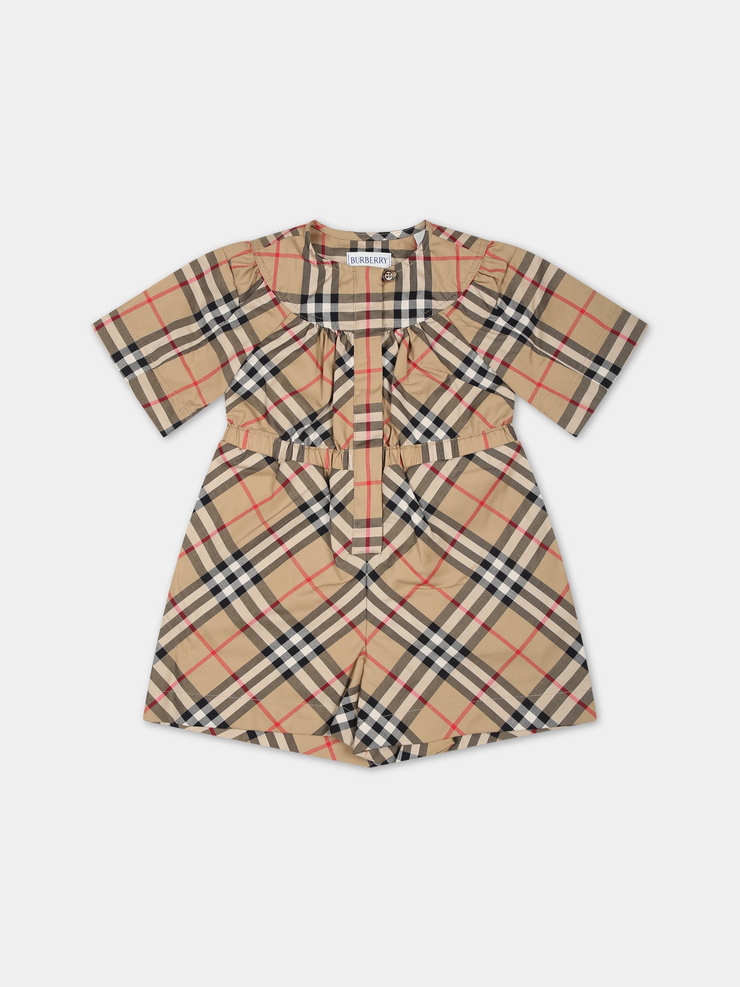 Jumpsuit beige per neonata con check vintage,Burberry Kids,8078646 A7028