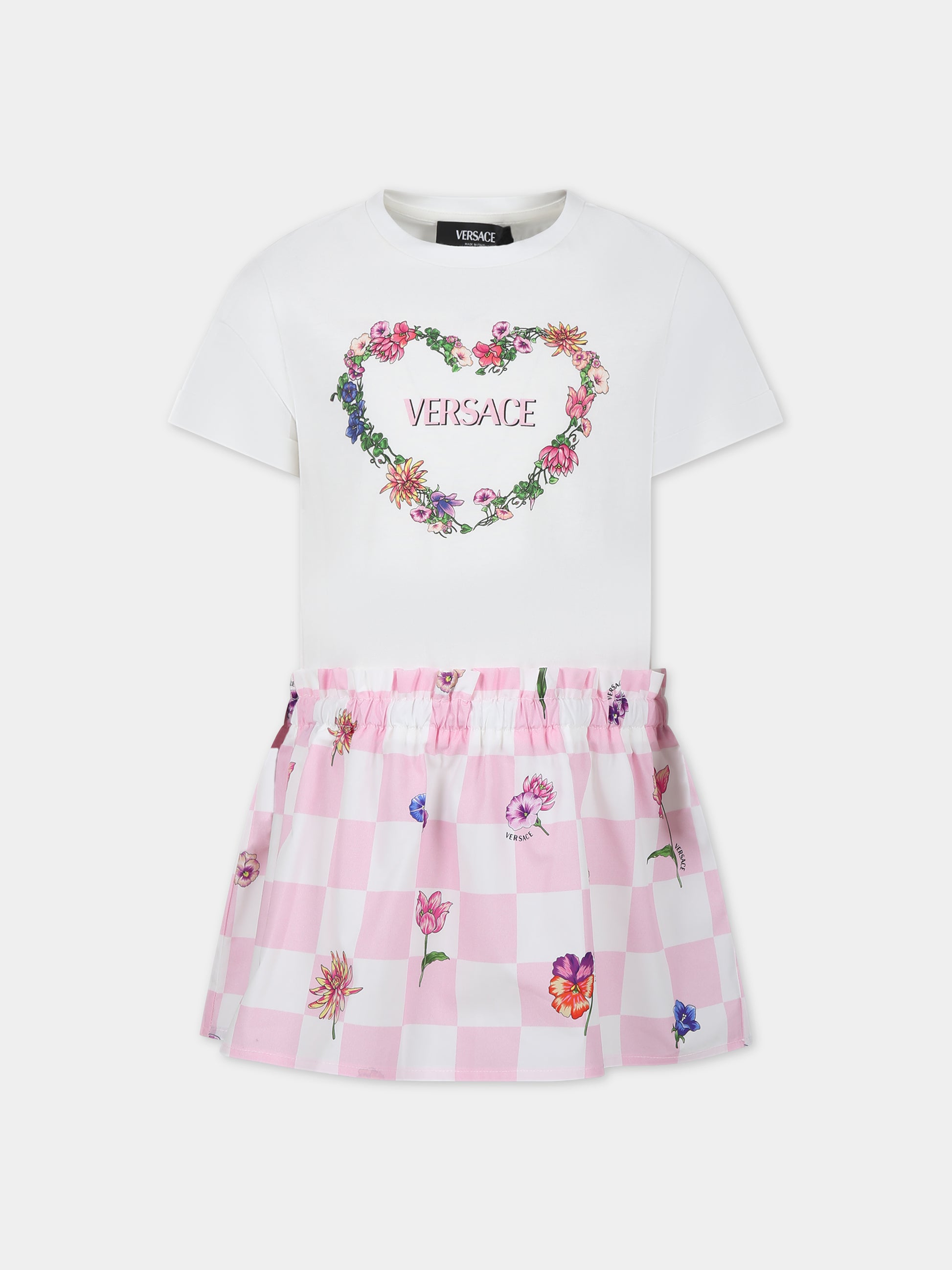 Vestito bianco per bambina con stampa multicolor,Versace,1011337 1A09683 6W650