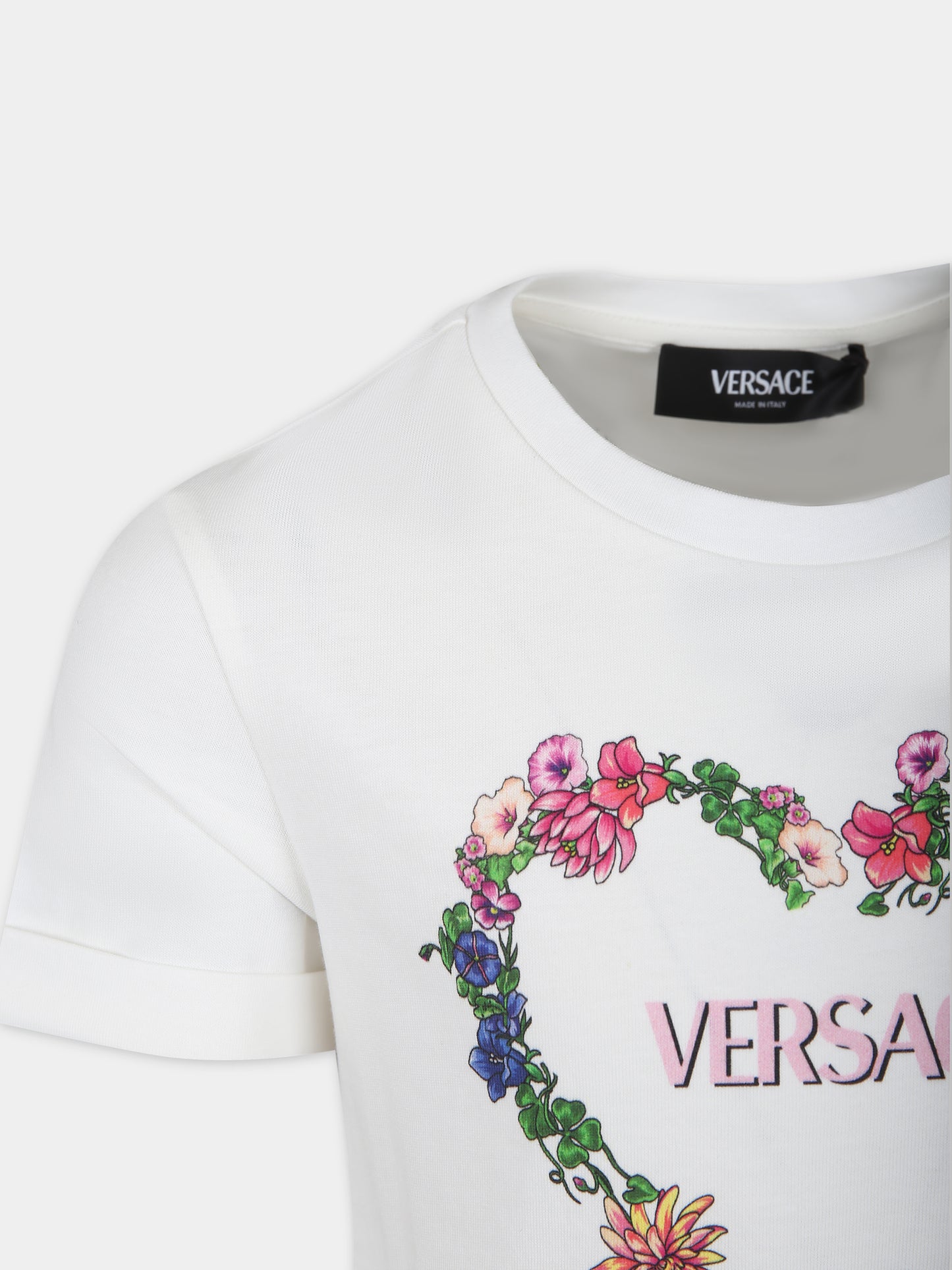 Vestito bianco per bambina con stampa multicolor,Versace,1011337 1A09683 6W650