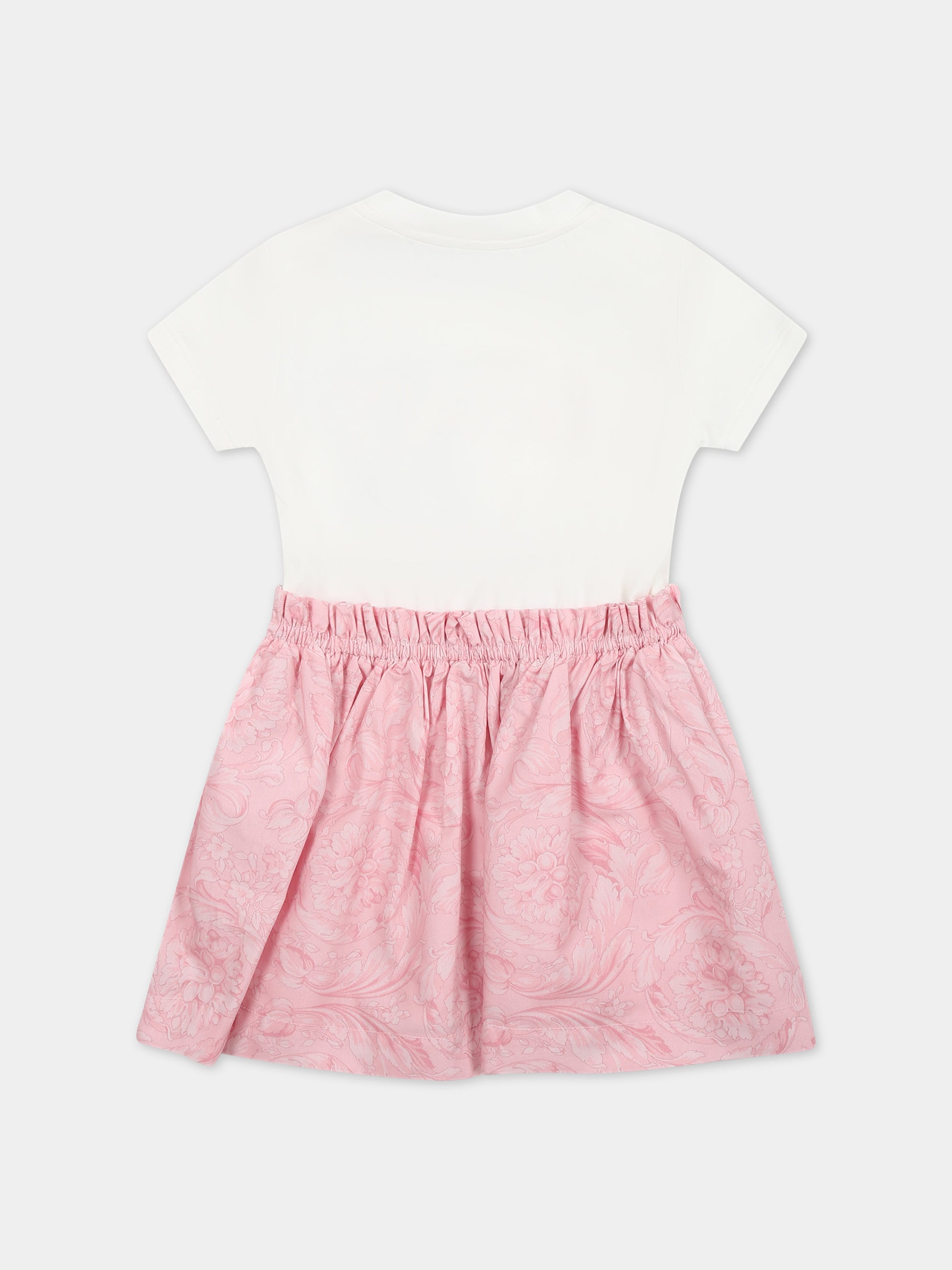 Vestito rosa per neonata con stampa barocco e logo,Versace,1000354 1A09957 2W310
