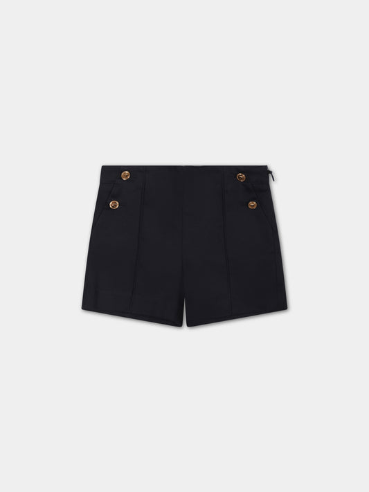 Shorts blu per neonata con bottoni oro,Versace,1014019 1A09209 1U830