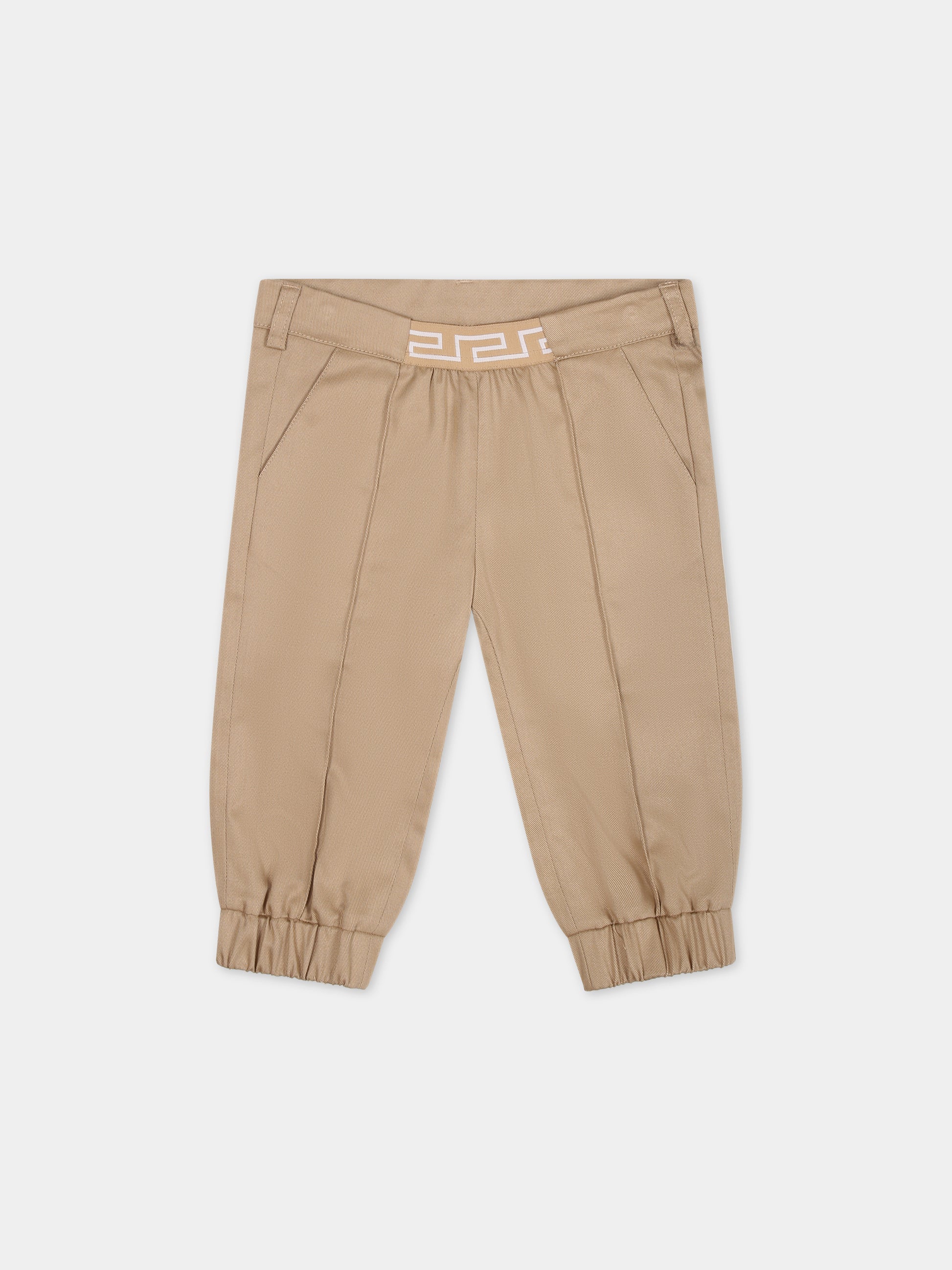 Pantaloni beige per neonato con logo,Versace,1012733 1A09209 1K020