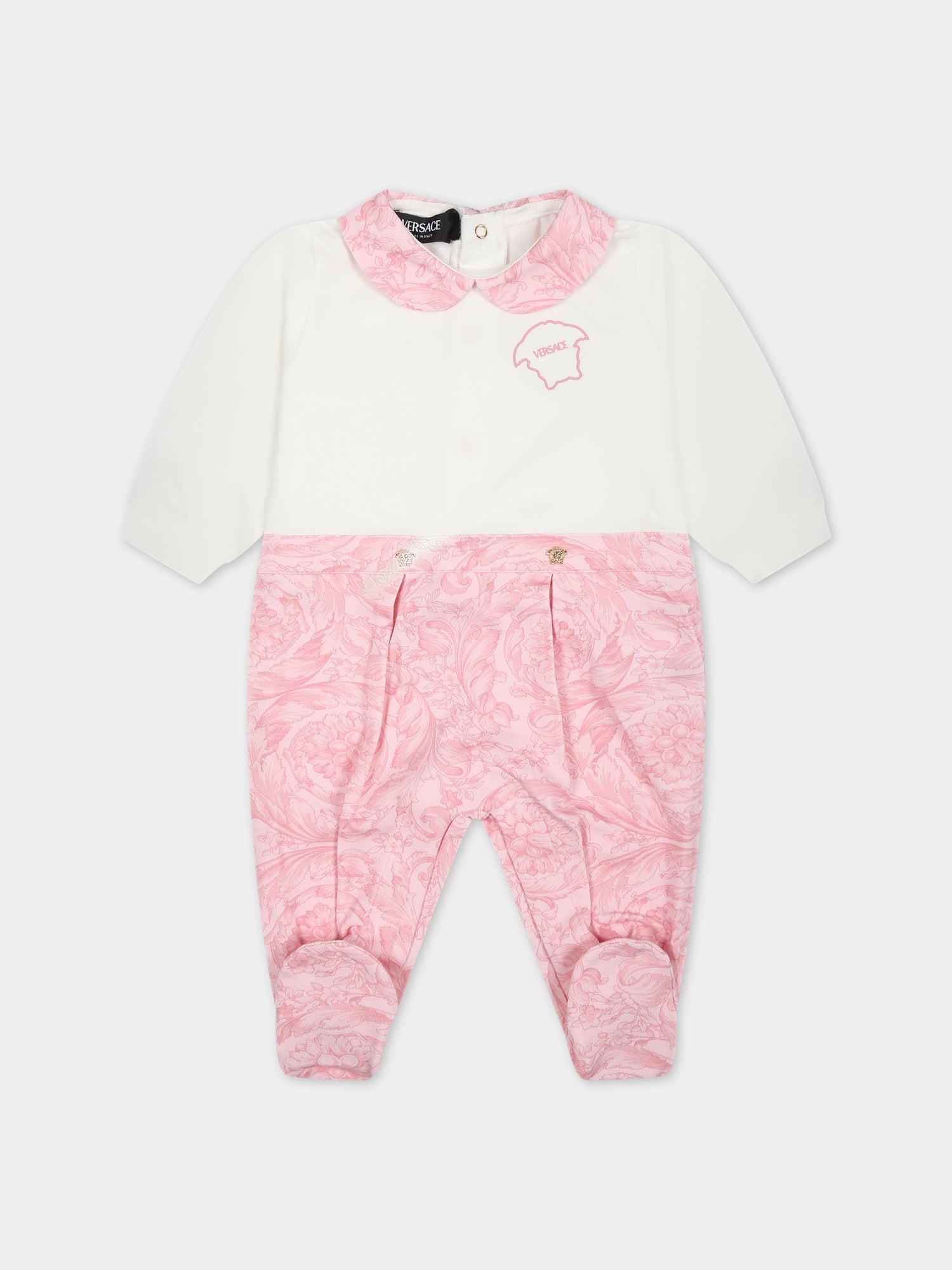 Tutina rosa per neonata con stampa barocco,Versace,1013380 1A09540 2W310