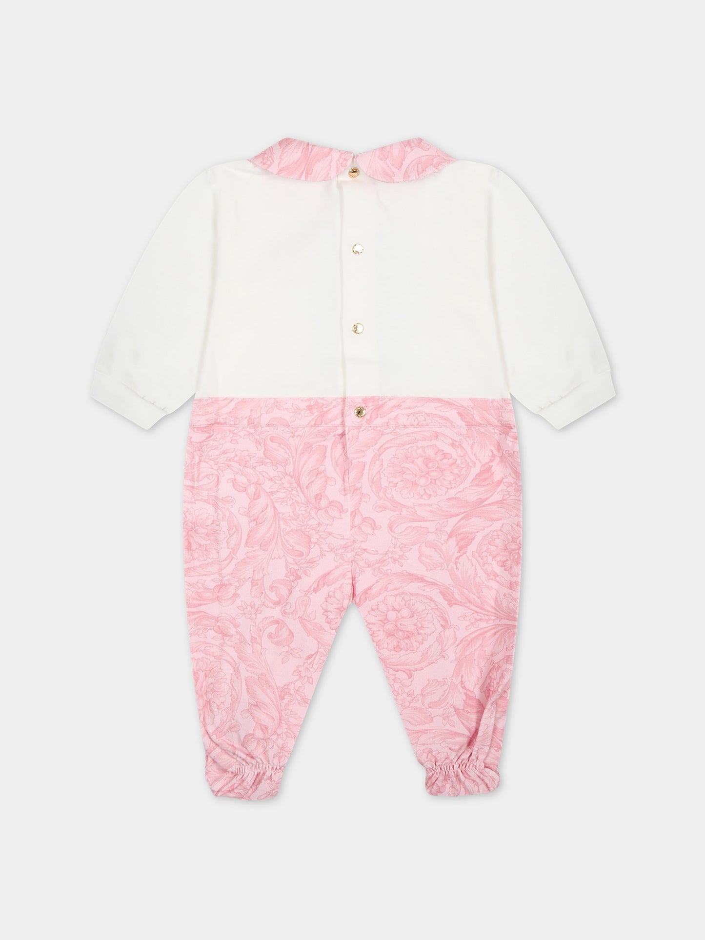 Tutina rosa per neonata con stampa barocco,Versace,1013380 1A09540 2W310