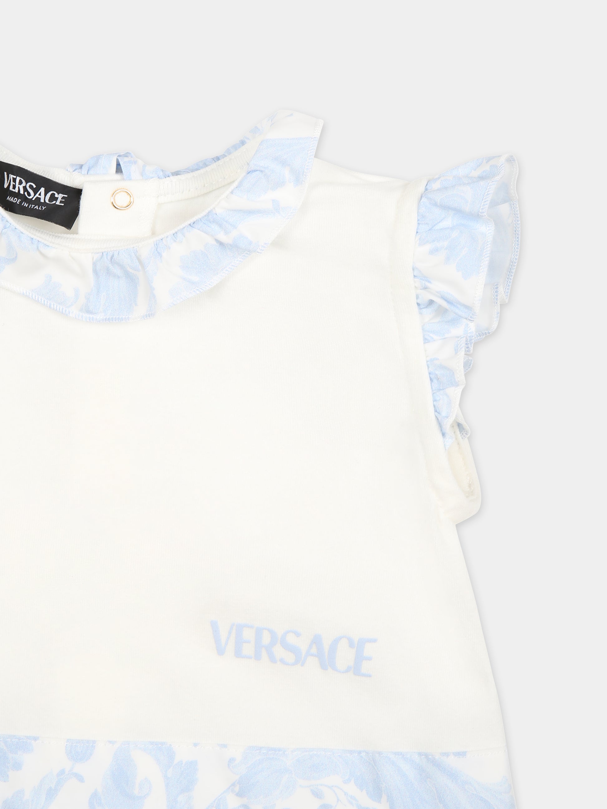 Pagliaccetto celeste per neonato con stampa barocco,Versace,1012727 1A09531 2WK10