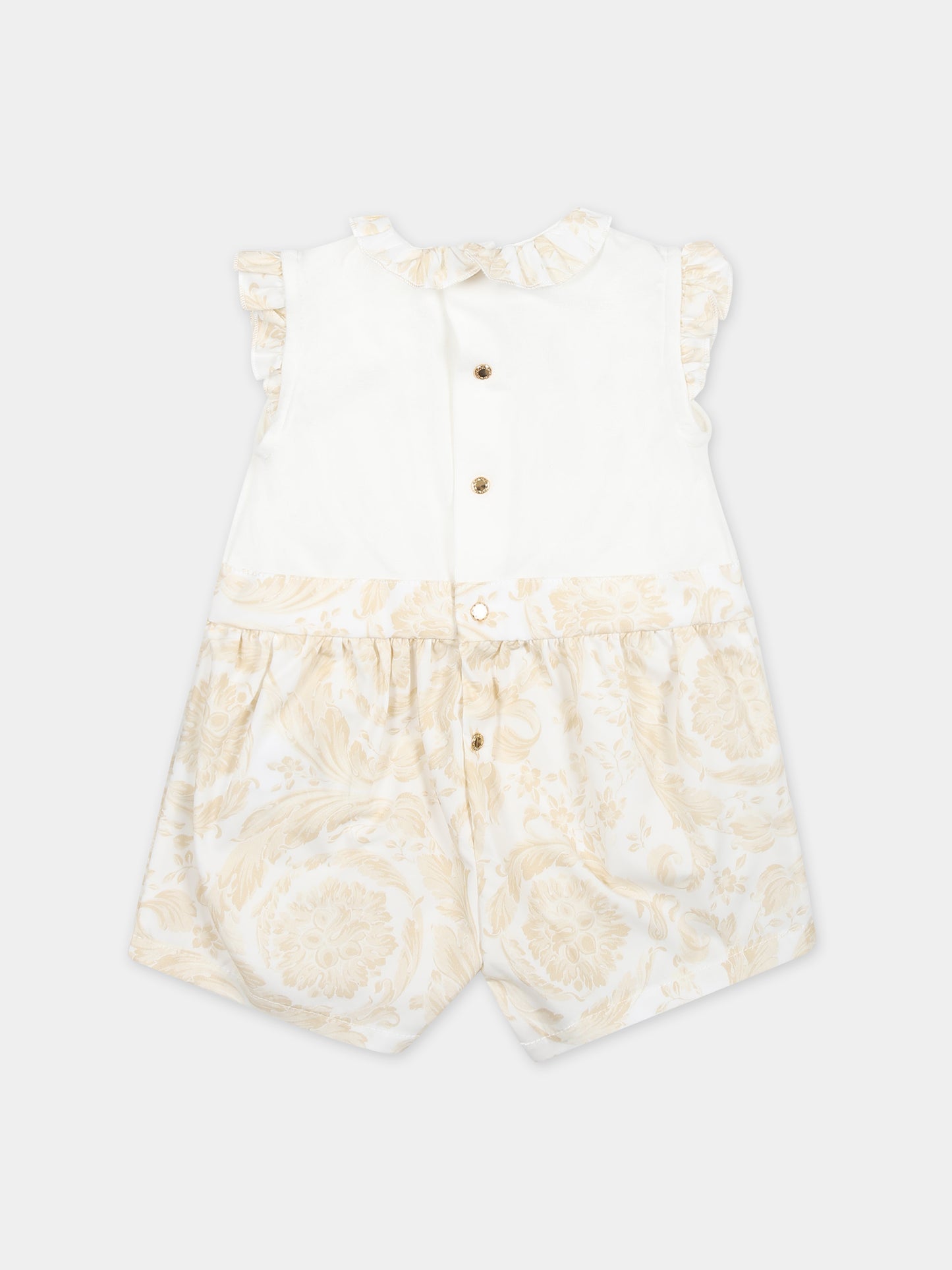 Pagliaccetto beige per neonato con stampa barocco,Versace,1012727 1A09531 2WJ70