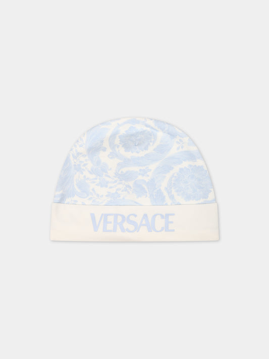 Cappello celeste per neonato con stampa barocco,Versace,1000296 1A09525 2WK10