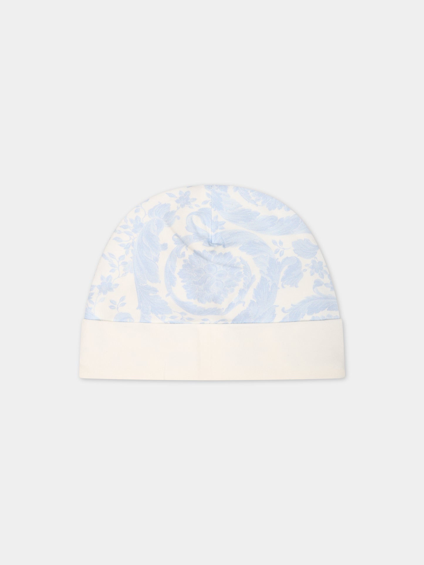 Cappello celeste per neonato con stampa barocco,Versace,1000296 1A09525 2WK10