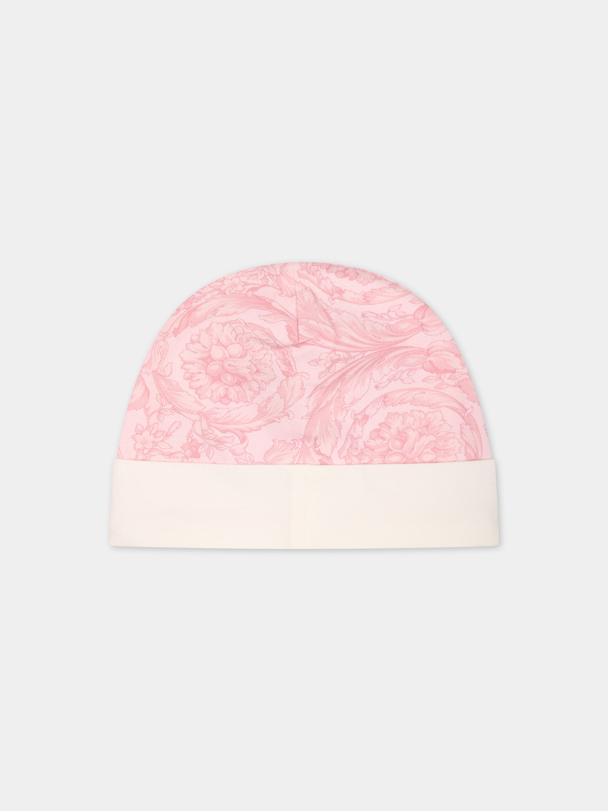 Cappello rosa per neonato con stampa barocco,Versace,1000296 1A09525 2WK80