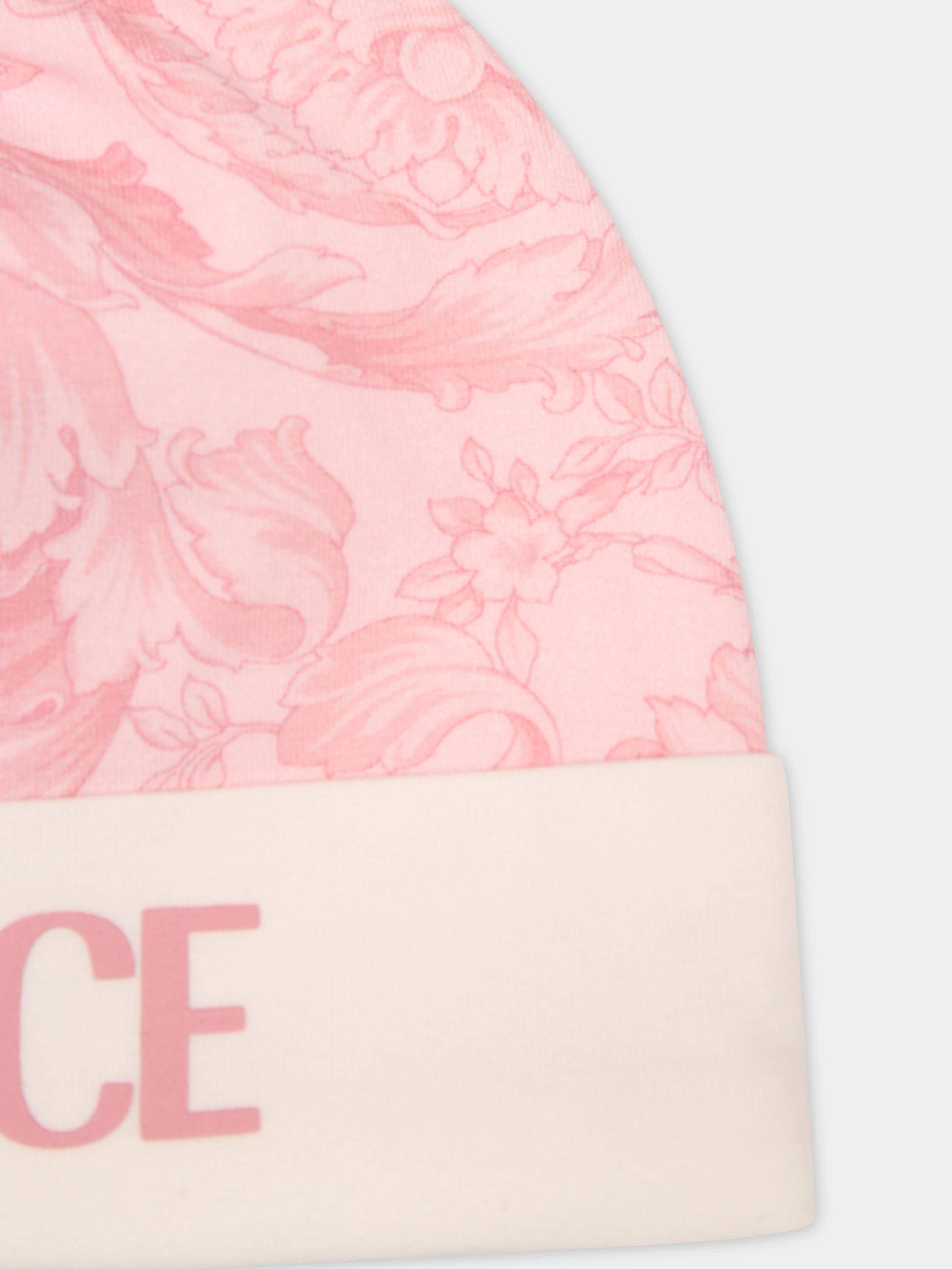 Cappello rosa per neonato con stampa barocco,Versace,1000296 1A09525 2WK80