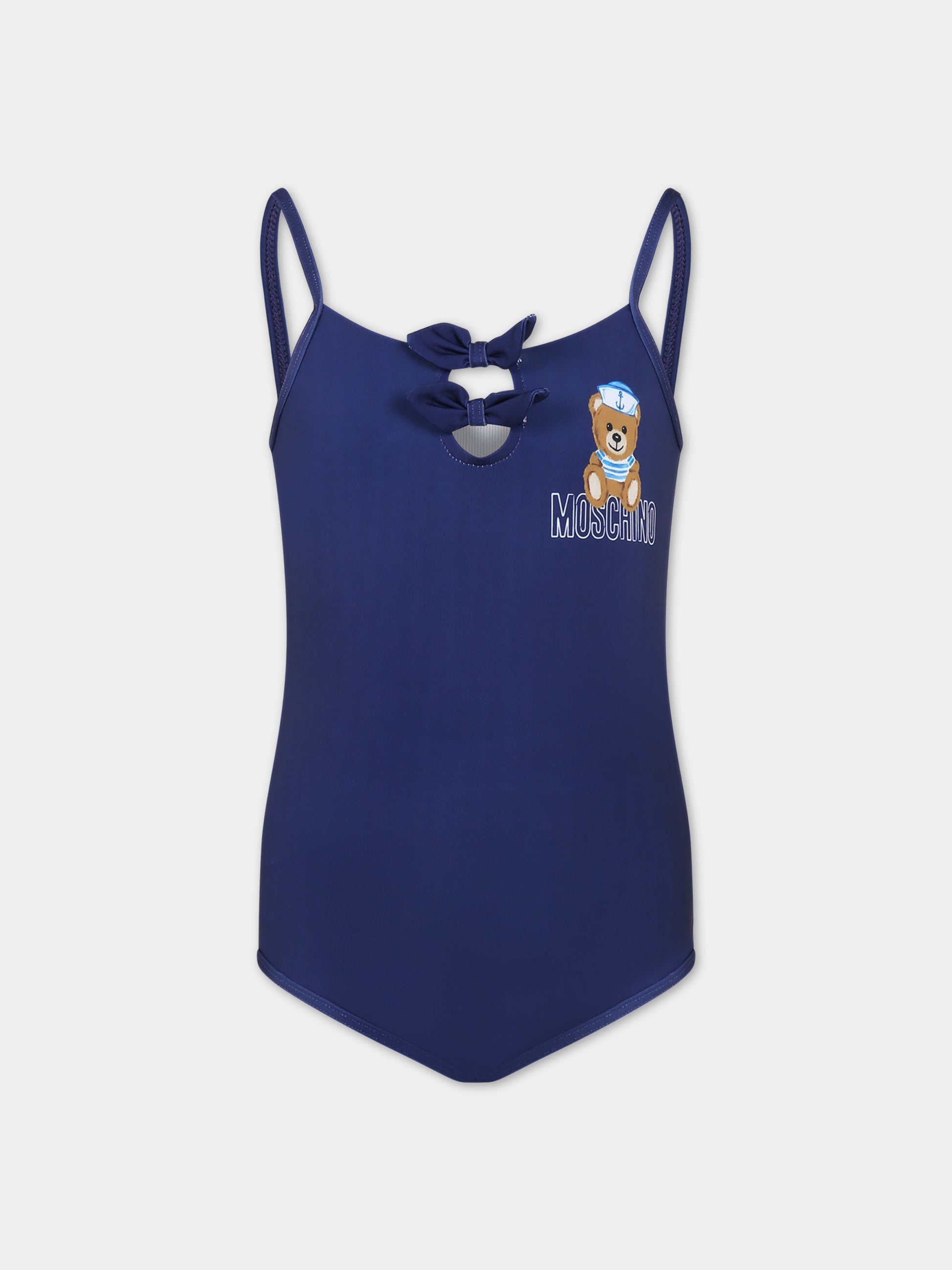 Costume blu per neonata con Teddy Bear e logo,Moschino Kids,HDL00N LKA00 40016
