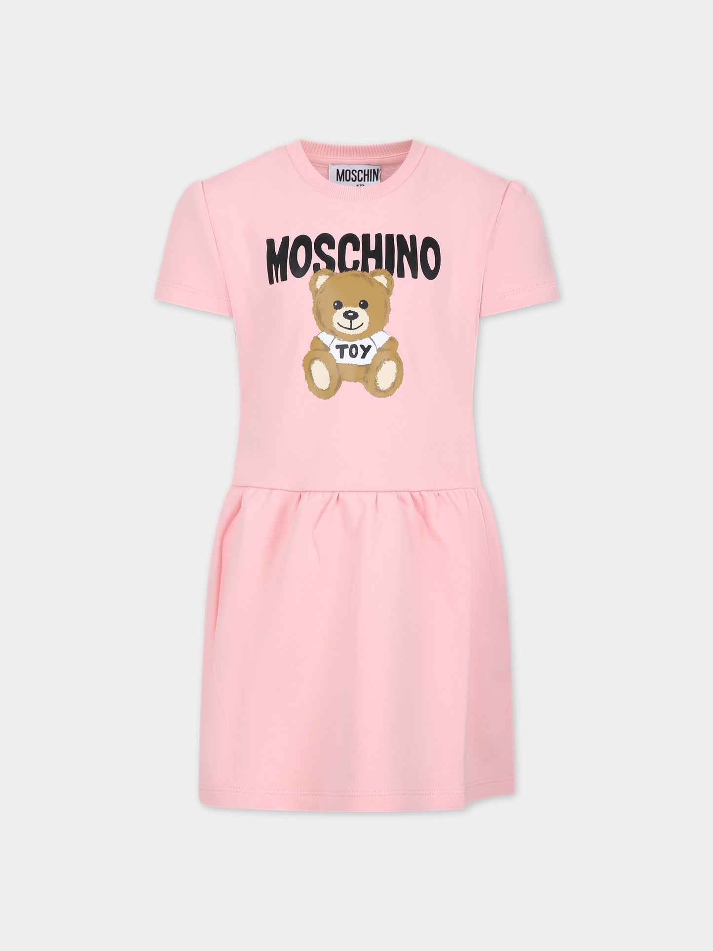 Vestito rosa per bambina con Teddy Bear e logo,Moschino Kids,HDV0CZ LCA32 50209