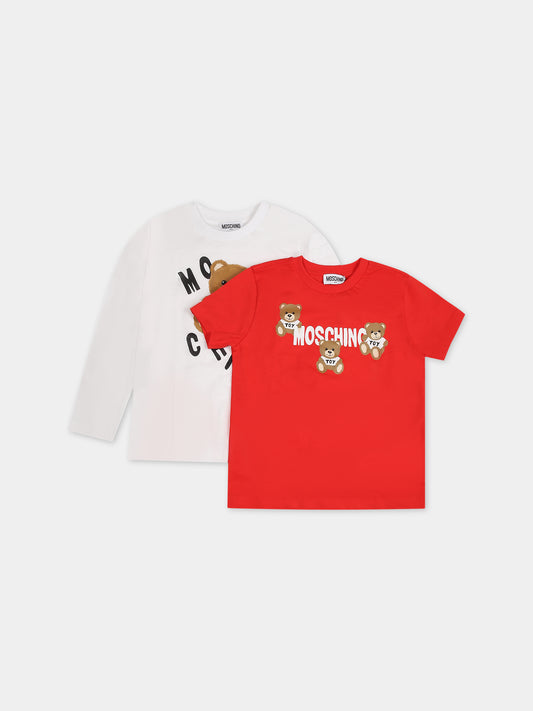 Set bianco per bambini con Teddy Bears e logo,Moschino Kids,HPK024 LAA23 82298
