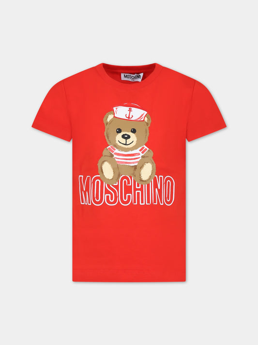 T-shirt rossa per bambini con Teddy Bear marinaio,Moschino Kids,HSM03L LAA02 50109