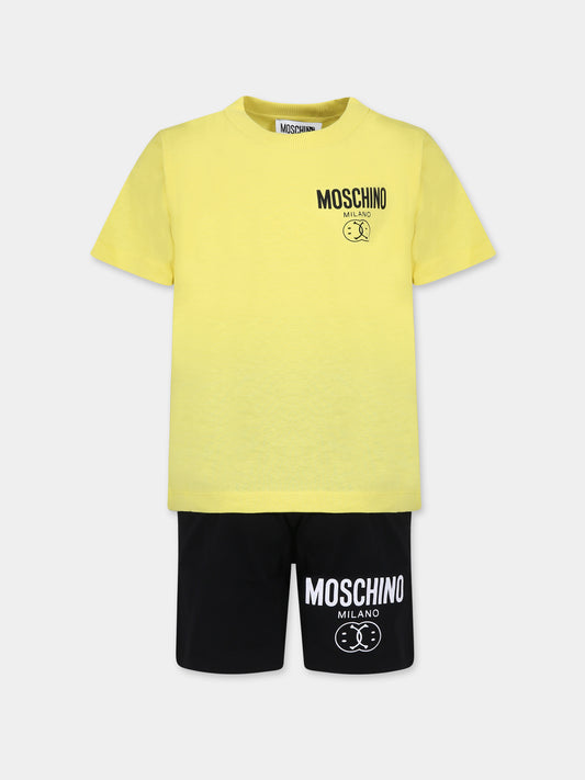Completo nero per bambino con smile e logo,Moschino Kids,HUG00J LAA23 60100