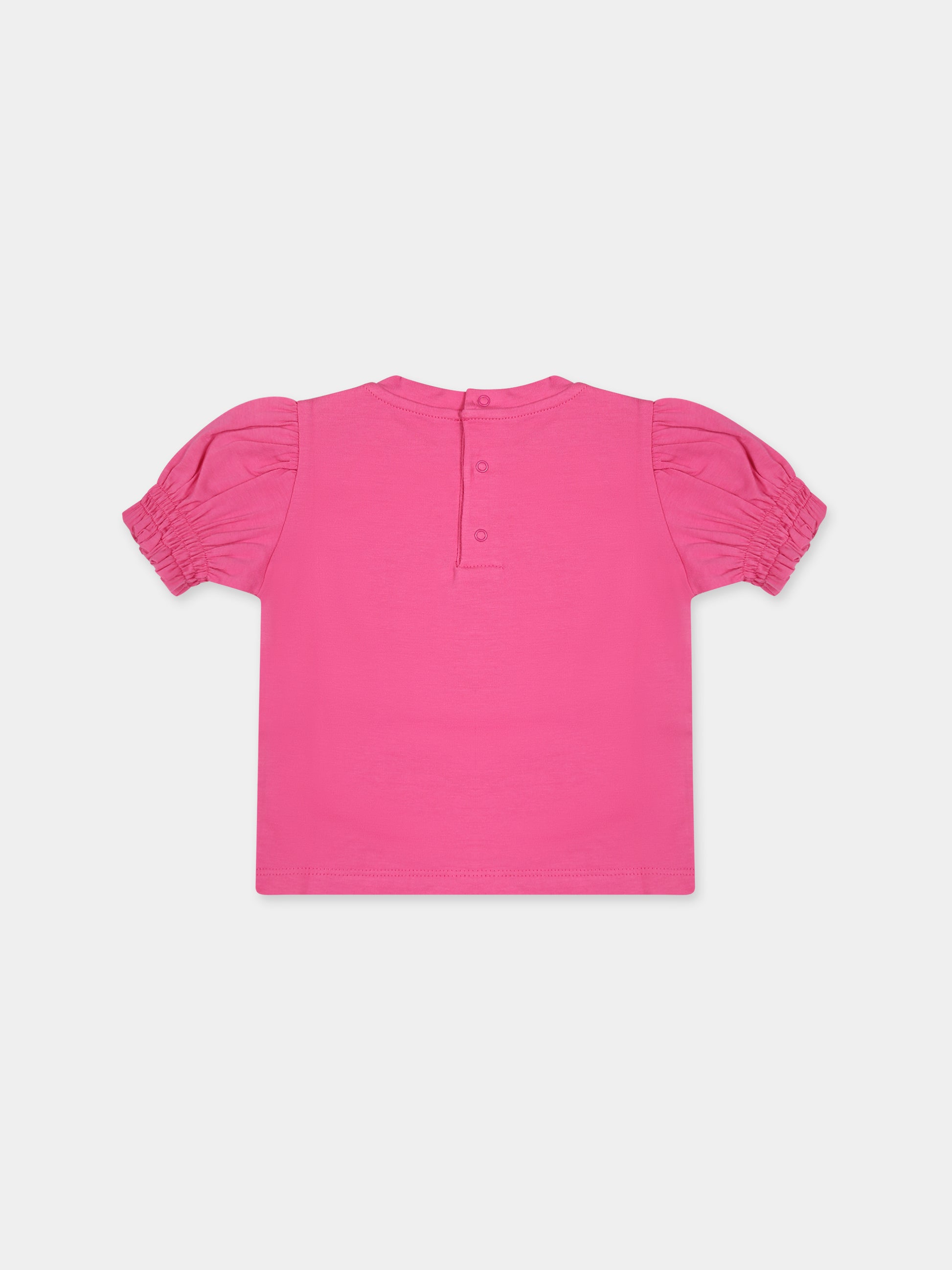 T-shirt fucsia per neonata con logo e fiori,Moschino Kids,MAM031 LBA08 50879