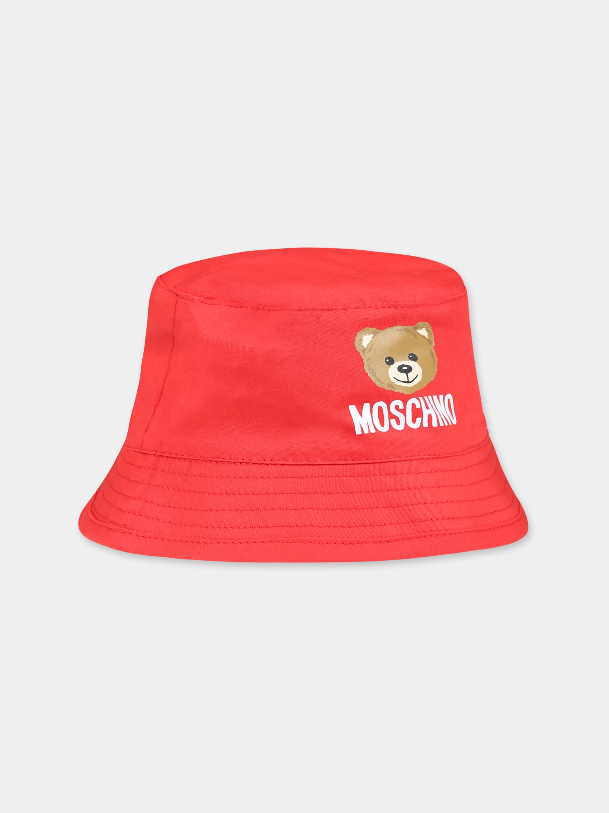 Cloche rossa per neonati con Teddy Bear e logo,Moschino Kids,MMX04A LMA01 50109