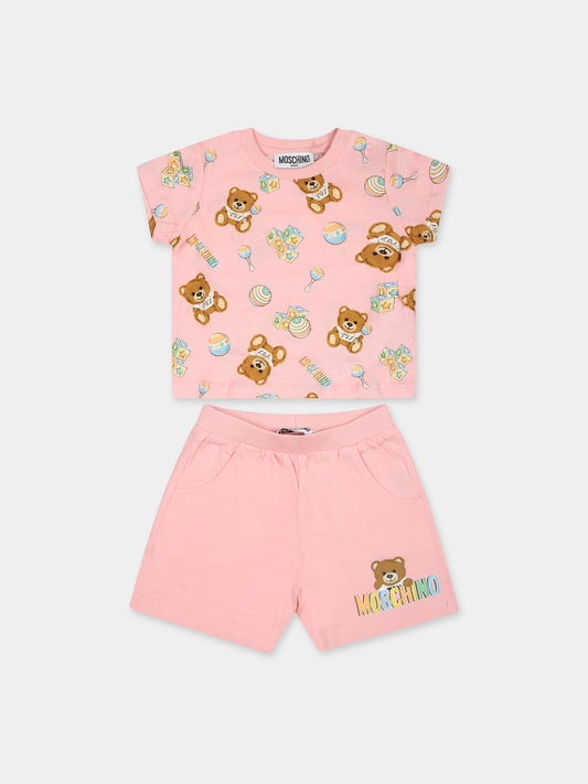 Completo rosa per neonata con Teddy Bear,Moschino Kids,MQG003 LAB59 84485