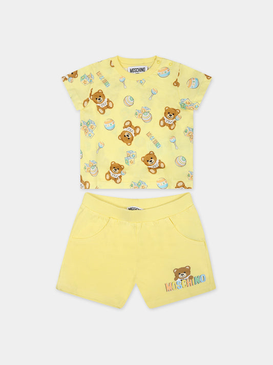 Completo giallo per neonati con Teddy Bear,Moschino Kids,MQG003 LAB59 84490
