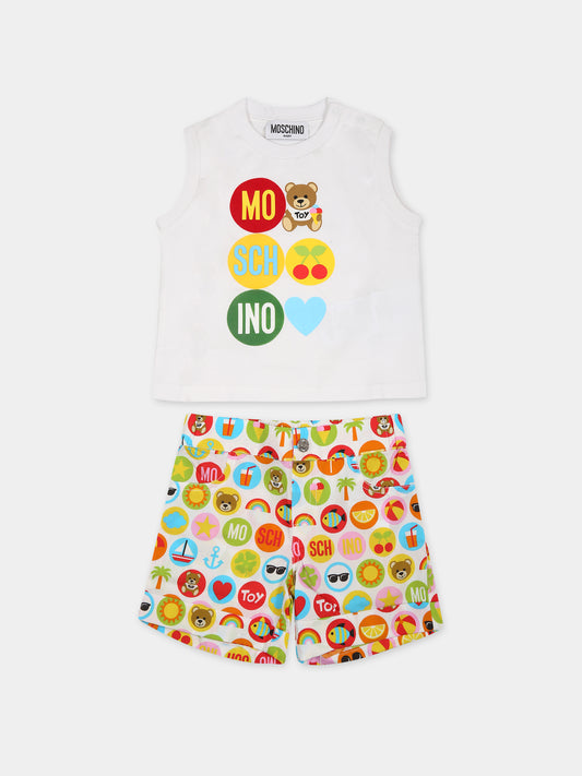 Completo bianco per neonato con Teddy Bear e logo,Moschino Kids,MUG00X LLB26 86802
