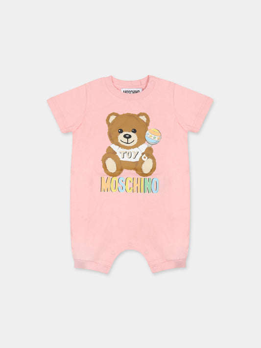 Pagliaccetto rosa per neonata con Teddy bear e logo,Moschino Kids,MUT037 LAA03 50209