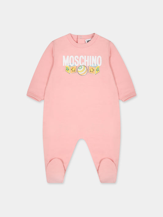 Tutina rosa per neonata con logo,Moschino Kids,MUT03C LCA19 50209
